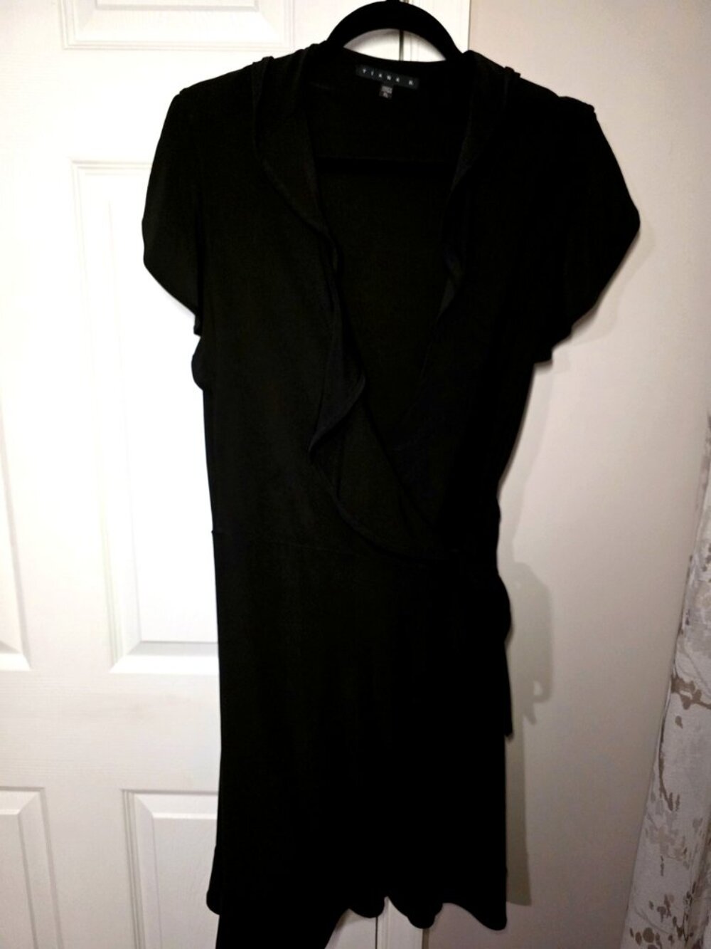 Tiana Black Wrap Dress with Ruffle Trim, Cocktail Evening — XL